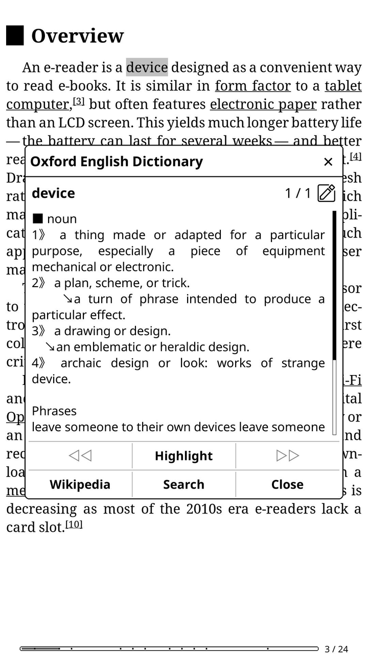 KOReader 长按查词，Oxford 词典弹窗